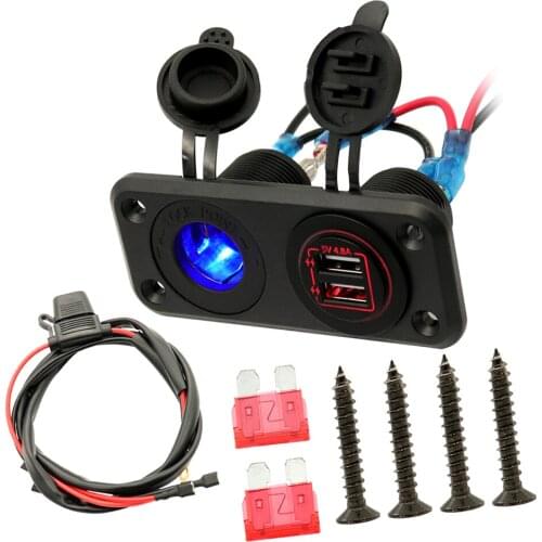 4.8A Dual USB Charger Socket Power Outlet 12-24V for Car Boat Marine Mobile Tablets, Red LED Lights