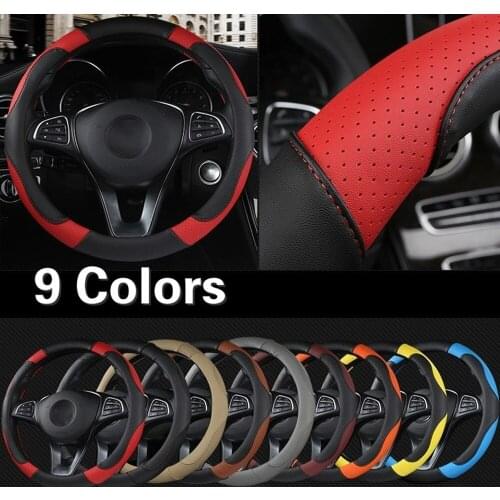 Sport Style Contrast Color Non-slip Sweat Good Breathable PU Leatherette 15 inch Car Steering Wheel Cover Protector