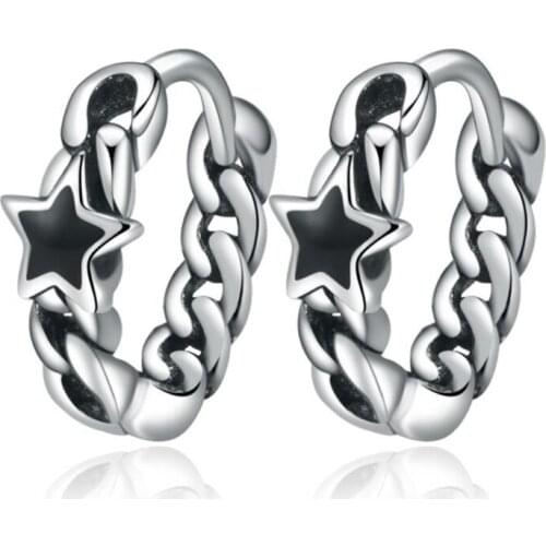 Cute Star Hoop Women Earring Jewelry Vintage Silver Plated Earring Black Geometric Piercing Ear Accessorie Female Gift