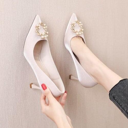 High-heeled Shoes Womens Autumn 2021 New All-match Fashion Pointed Rhinestone Sexy Single Shoes Stiletto Red Party Womens Shoes