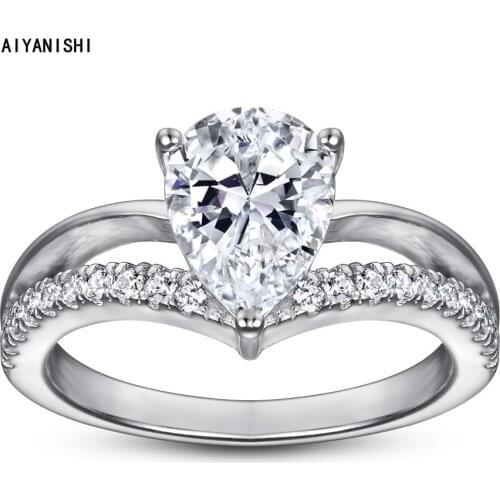 AIYANISHI 925 Sterling Silver 1.5CT Pear Rings for Women Bridal Engagement Wedding Silver Rings Anniversary Promise Ring Jewelry