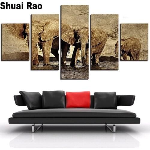 Animal Africa Three Elephants diamond painting 5 Pieces diamond mosaic full diamond embroidery sale multi panel home decor