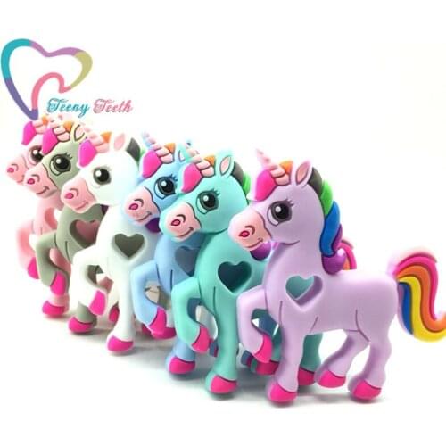 Teeny Teeth 10 PCS Chewable Silicone Unicorn Baby Crib Toy Lovely DIY Teething Pendant Necklace Accessories Food Grade Silicone