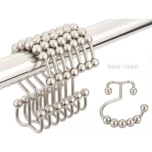 12 pcs Stainless Steel Curtain Hooks Bath Curtain Rollerball Shower Curtain Rings Hooks Shower Bathroom Accessories Shower Rods