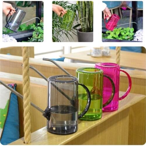 1L Stainless Steel Watering Can Transparent Long Mouth Garden Planting Sprinkler Pot Green Plants Gardening Tools 3 Colors