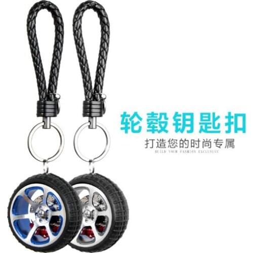 20pcs/lot Disc Brake Inlaid Rubber Tyre Keychain With Leather Rope Motorcycle Key Ring Tire Keyring Car Key Chain 6 Colors