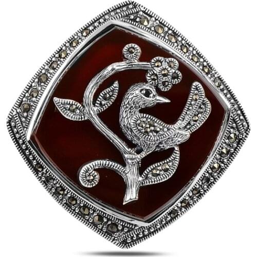 Silver 925 Sterling Natural Stone & Marcasite Brooch & Pendant