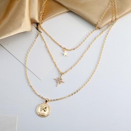 New Fashion Personality Multi-layer Chains Star Head Portrait Necklace for Women Jewelry Gifts