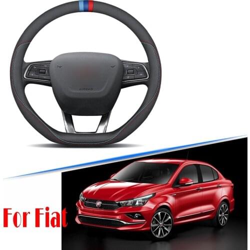 Car Steering Wheel Cover Black Leather Universal Fit for Fiat 500 X Cronos Panda Argo Mobi Tipo Series Easy to Install