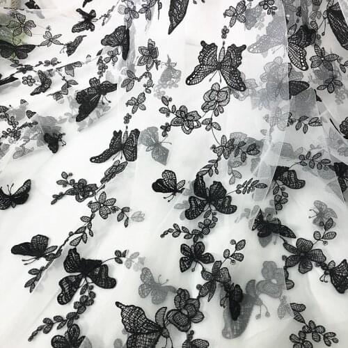 Black three-dimensional embroidery butterfly flying embroidered lace fabric wedding dress veil fabric