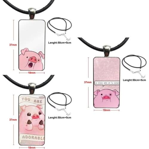 Design Fashion Vintage Glass Women Rectangle Necklace Pendants For Women Wedding Gift Pink Pig Amazing Landscape