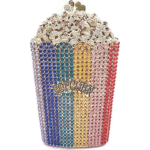 Chaliwini Designer popcorn Evening Bags Luxury Crystal Party Purse Wedding Bags Colorful Clutch Bags