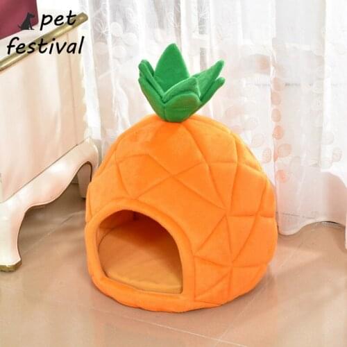 Pet Festival fruit Cat House Foldable Soft Winter Dog Bed Pineapple Shape Dog House Cute Kennel Nest Dog Warm Cat Bed