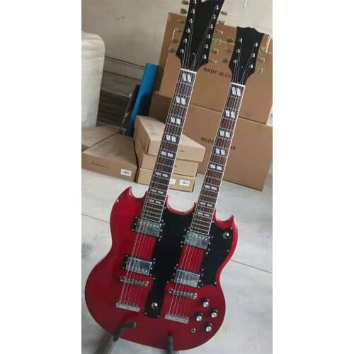Guitarra eléctrica de doble cabeza, alta calidad, vino tinto, 12 cuerdas + 6 cuerdas, hardware plateado，Spot, lightning delivery