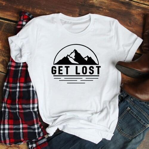 Aesthetic Get Lost Mountains T-shirt Funny Unisex Short Sleeve Graphic Hiking Tshirt Casual Women Camping Vacation Tee Shirt Top
