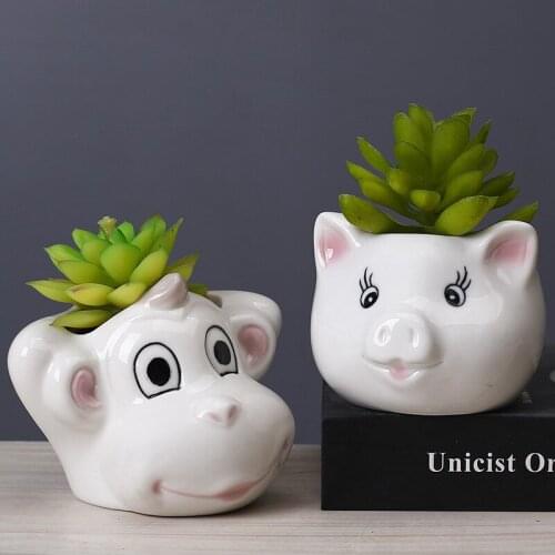 Cartoons Ceramic Monkey Flowerpot Cute Animal Succulent Flowerpot Balcony Cactus Plants Bonsai Pot Garden Decoration Accessories
