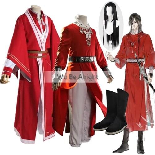 Tian Guan Ci Fu Xie Lian Cosplay Costume Han Fu Hua Cheng Cosplay Kimono Xielian Props Set Red Outfits Disfraz Wig shoe umbrella