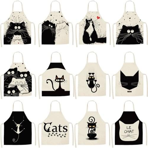Kitchen Apron Cat Printed Cotton Linen Advertising Aprons Bibs for Women Men Children Home Cleaning Tools Work Aprons Uniforms