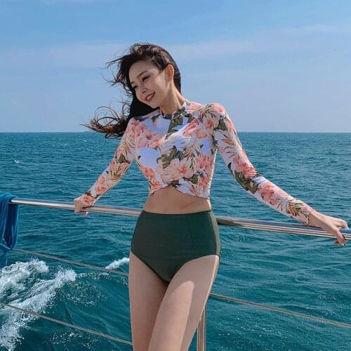 Swimsuit Bathing Suits Women Swiming Suit Whole Woman Swimwear Swimsuits High Waist Long Sleeve Sun Protective Surf Floral