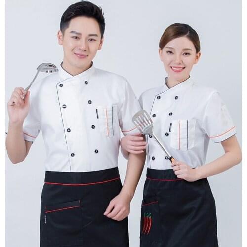 Short Sleeve Chef Jacket Cooking Chef Uniform Bakery Clothes Breathable Kitchen Work Wear Food Service Work Clothes