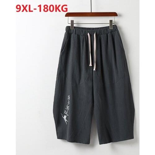 Summer men shorts linen cotton Chinese style embroidery Breathable shorts plus size 7XL 8XL 9XL homewear elasticity shorts loose