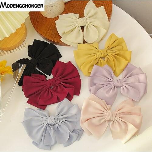 Summer New Fashion Hair Clip Pure Color Temperament Bow Barrette For Woman Girls Sweet Satin Hairpin Headwear Hair Accessories
