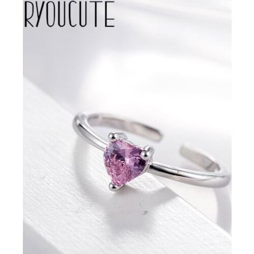 Fashion Purple Heart Real Silver Color Rings for Women Wedding Jewelry Punk Retro Antique Adjustable Size Finger Big Ring