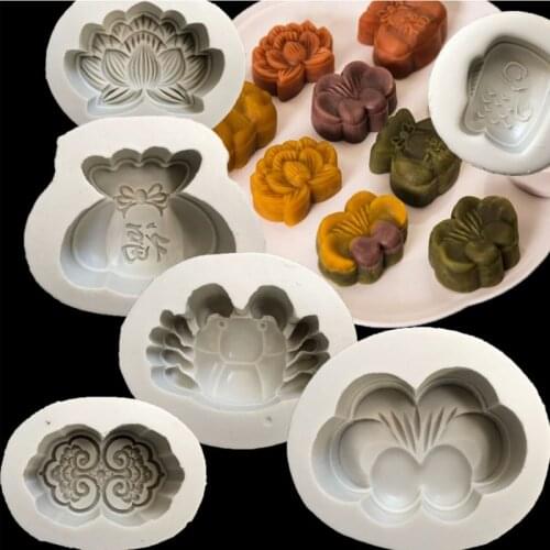 Cartoon Rabbit Butterfly Lucky bag Lotus shape Baking Tools Silicone Moon Cake Mold Blessing DIY Moon Cake Mold