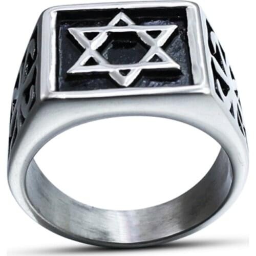 David star Pentagram mens ring seal square mens ring retro jewelry alloy punk rock hip hop motorcycle Band Jewelry size 7-14