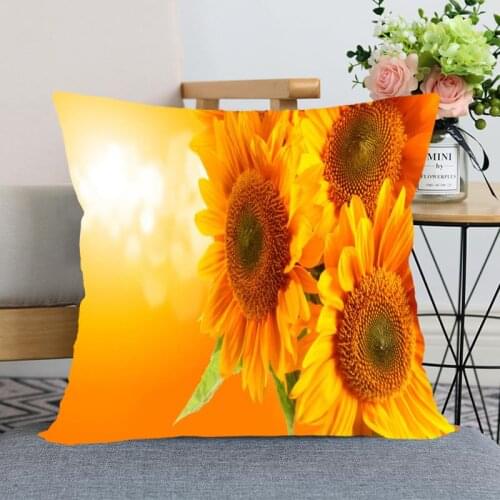 New Arrival Sunflower Pillowcase Bedroom Home Decorative Gift Pillow Cover Square Zipper Pillow Cases 40x40,45x45 Satin Soft