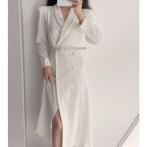 Slim Windbreaker Wrap Office Work Suit Coat Outwear Autumn Winter Korean Style Chic Ol Long Trench Coat Women Double Breasted
