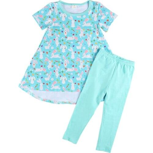 Kaiya Angel Easter Cute Style Childrens Sets Summer Girls Clothes Printed Rabbit Blue And White Color One Pcs Sell Wholesell