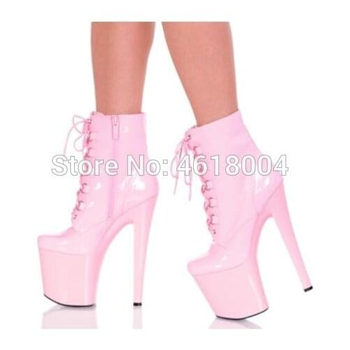 KALMALL Sexy Women Pole Dance Shoes Pink White Black Patent Leather Fetish Boots Platform Extreme High Heels Nightclub Boots