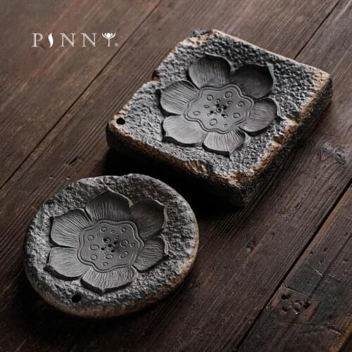 PINNY Vintage Lotus Teapot Trivets Ceramic Pigmented Kung Fu Tea Tray Pigmented Water Storage Pot Bearing