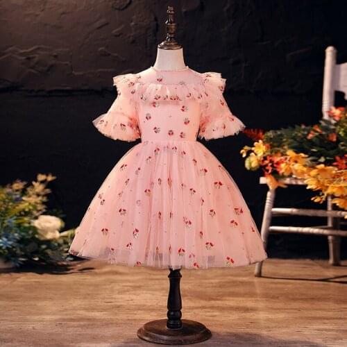 1 Year Birthday Dress Girls Princess Ball Gown Infant Pink Tulle Dresses Newborn Boutique Clothes Baby Baptism Fluffy Vestidos