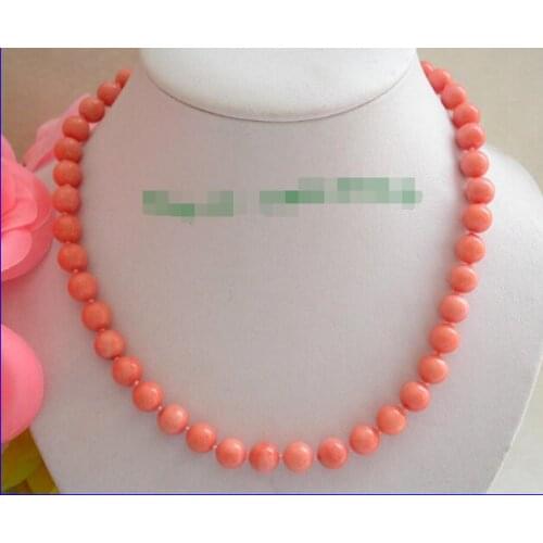 A stunning natural 10mm round pink crude coral necklace n350