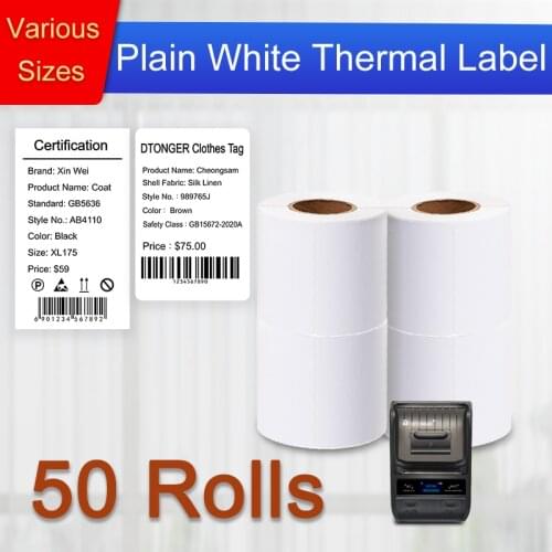 DETONGER DP23S BT Mobile Label Printer 50 Rolls Plain White Thermal Label Sticker Bacord QR Code Price Tag