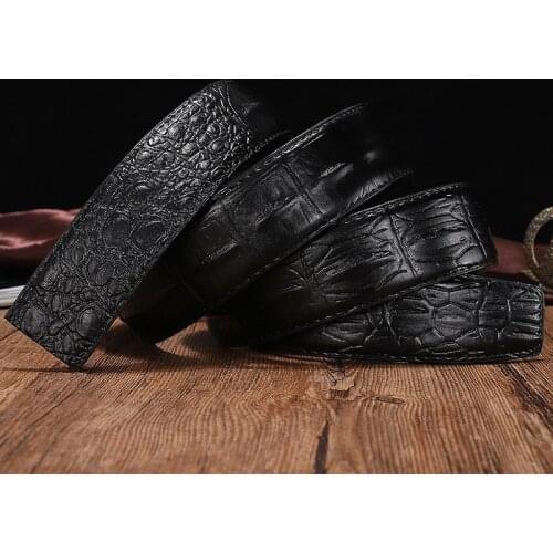 Mens crocodile grain automatic buckle belts No Buckle Belt Brand Belt Men High Quality Male Genuine Strap Jeans Belt 3.5cm wide