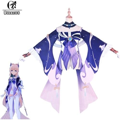 ROLECOS Game Genshin Impact Kokomi Cosplay Costume Women Dress Halloween Outfits Full Set with head accessory