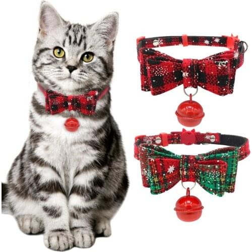 Christmas Cat Bow Tie Collars With Bell Snowflakes Plaid Pet Xmas Collar Costume For Small Dog Puppy Cat Pet Accessories