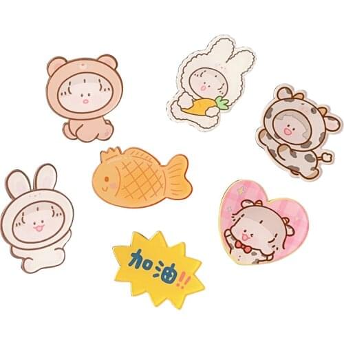 GiGirl Backpack Clothes Lapel Fixed Brooch Cute Cartoon Acrylic With Hat Bunny Bear Girl Brooch Pendant Badge Pin Accessories