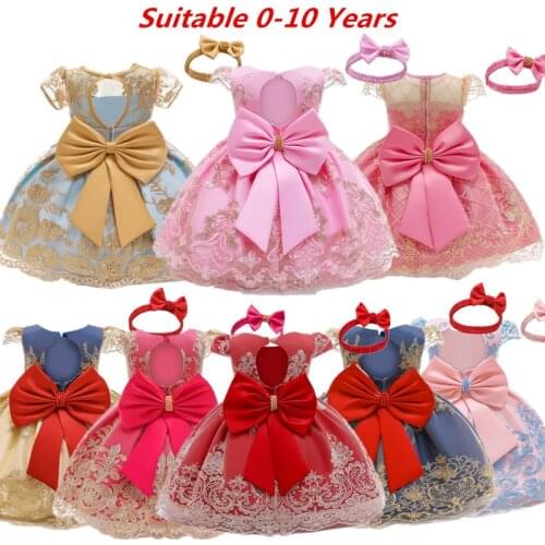 Flower Girls Party Dress Kids Princess Dresses for Wedding Gown Bow Chilren Elegant Clothing Baby Kids Birthday Baptism 0-10Yrs
