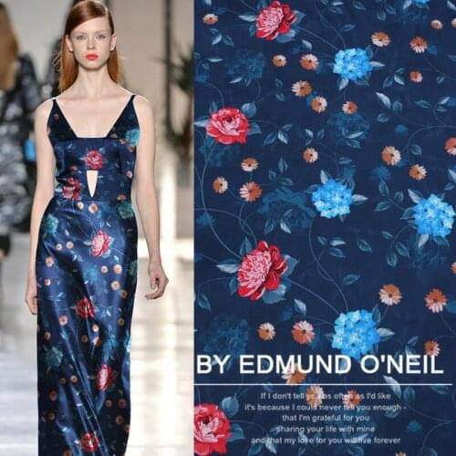 Silk Fabric Stretch Satin Mulberry Silk Cloth Summer Soft and Slippery Hanging Cheongsam Skirt Printed Sewing Material Per Meter