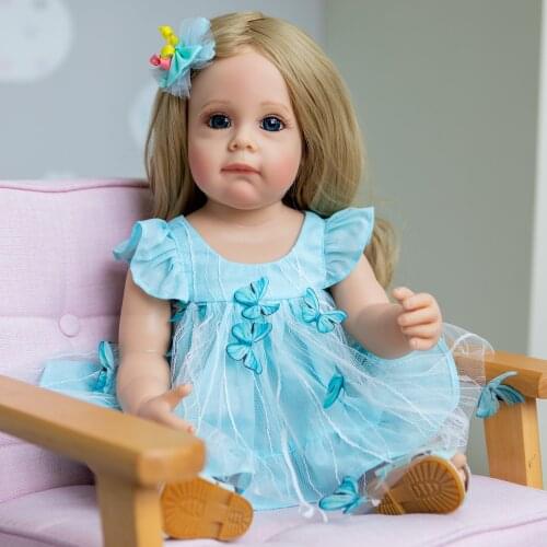 55CM Full Body Silicone Reborn Toddler Girl Princess Maggi with Rooted Long Blonde Wig Detailed Paniting Waterproof Girl Doll