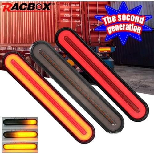 Racbox 2pcs The Second Generation LED Trailer Truck Brake Light 3 in1 Neon Halo Ring Tail Brake Stop lamp waterproof Turn Light
