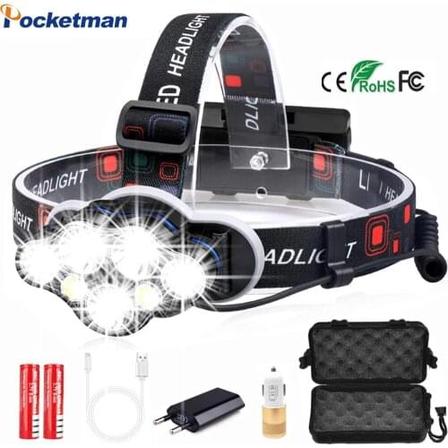 Led headlamp 80000LM Powerful USB Rechargeable Head Lamp 7 LED Headlight 8 Modes Tactical Head Waterproof Head Torch Led Lantern