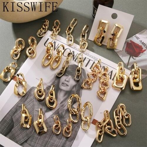 Vintage Long Golden Earrings Geometry Metal Dangle Drop Earrings for Women Chain Earring 2021 Trend Irregular Jewelry