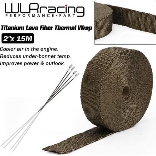 WLR RACING - 15M Premium Exhaust Heat Wrap Manifold Wrap Titanium Lava Fiber Thermal Heat Wrap + 6 pcs Ties WLR1915T