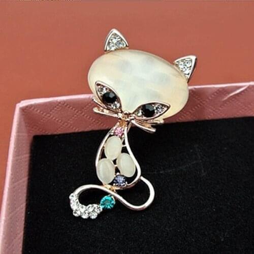 High Quality Vintage Crystal Fox Brooches Animals Fashion Cute Rhinestone Opal Brooch Women Jewelry Clothing Pin Accessories