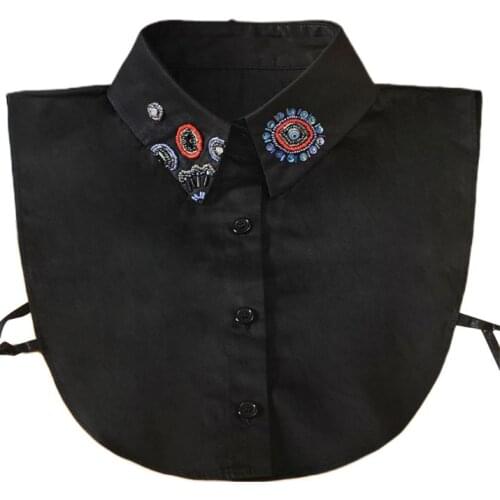 2020 New Retro Women Cotton Detachable Half-Shirt Handmade Bead Eye Patterned Fake Collar
